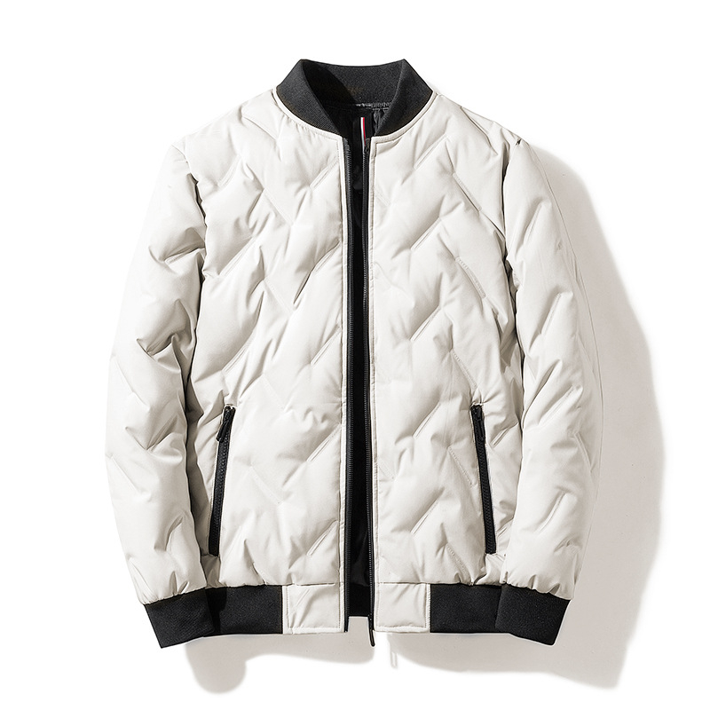 Ανδρικό μπουφάν με πουπουλένιο γέμισμα από πάπια, όρθιος γιακάς, φερμουάρ, κοντό μήκος, κατάλληλο για -20°C έως -5°C.