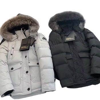 Unisex jakna s krznenim ovratnikom i kapuljom, gusje perje, britanski stil, slim fit