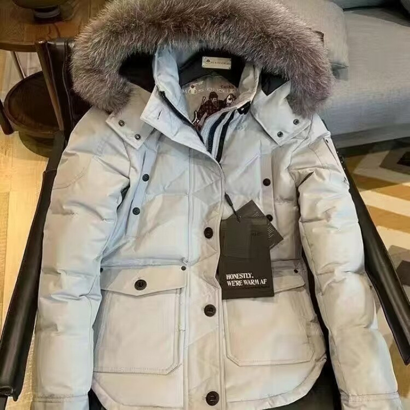 Unisex jakna s krznenim ovratnikom i kapuljom, gusje perje, britanski stil, slim fit