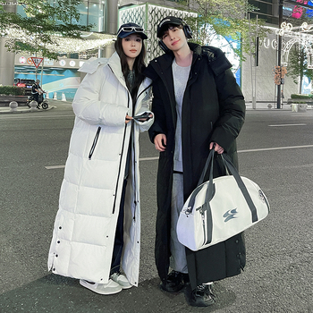 Μακρύ μπουφάν με πούπουλα μέχρι τον αστράγαλο, κορεατικού loose στυλ, 100% λευκά πούπουλα, γέμισμα 300 g, ψηλό γιακά, φερμουάρ, παχύ, πολλαπλές τσέπες, Χειμερινή σεζόν 2023