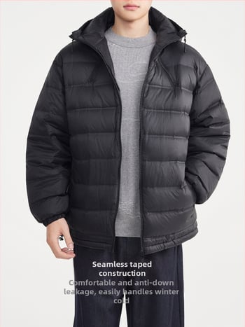 Geacă de puf cu glugă, fără cusături, 81–85% puf, 90–110 g umplutură, iarnă 2025