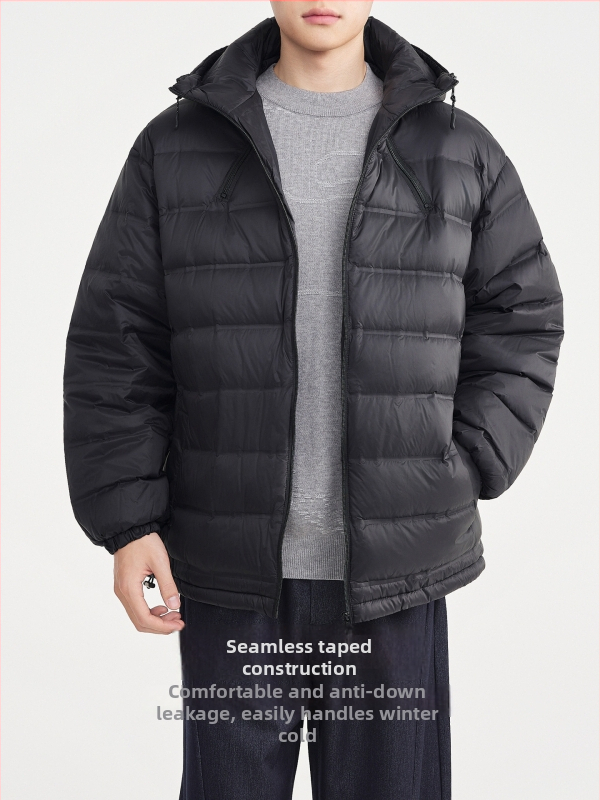 Geacă de puf cu glugă, fără cusături, 81–85% puf, 90–110 g umplutură, iarnă 2025