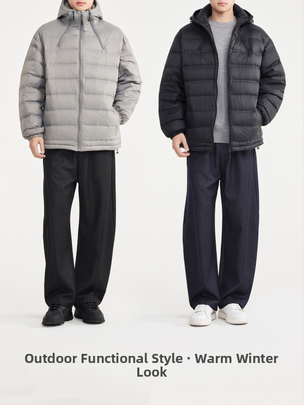 Geacă de puf cu glugă, fără cusături, 81–85% puf, 90–110 g umplutură, iarnă 2025