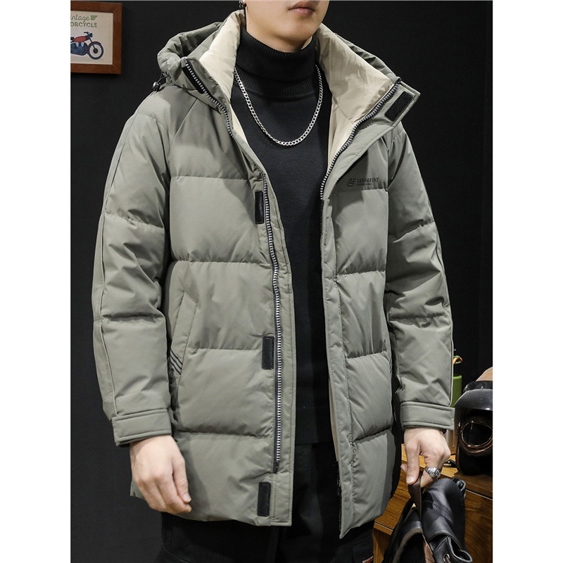 Gusje perje jakna s kapuljom, prema novom nacionalnom standardu, za muškarce, zima 2025, streetwear stil, plus veličina, srednja duljina, topla