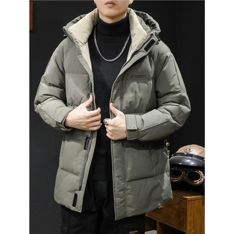 Gusje perje jakna s kapuljom, prema novom nacionalnom standardu, za muškarce, zima 2025, streetwear stil, plus veličina, srednja duljina, topla