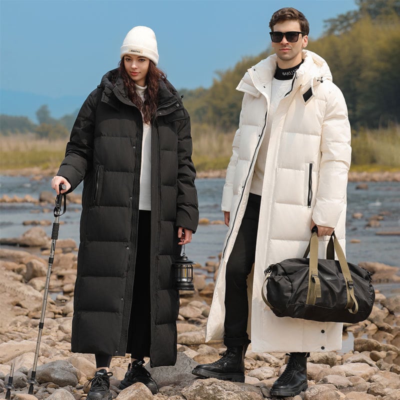 Dugački kaput od guščjeg perja, unisex, kapuljača, oversize, zimski stil 2026