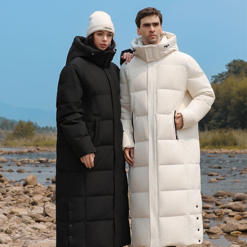 Dugački kaput od guščjeg perja, unisex, kapuljača, oversize, zimski stil 2026
