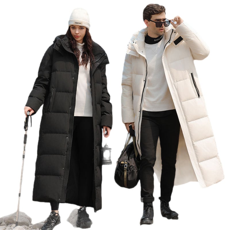 Dugački kaput od guščjeg perja, unisex, kapuljača, oversize, zimski stil 2026