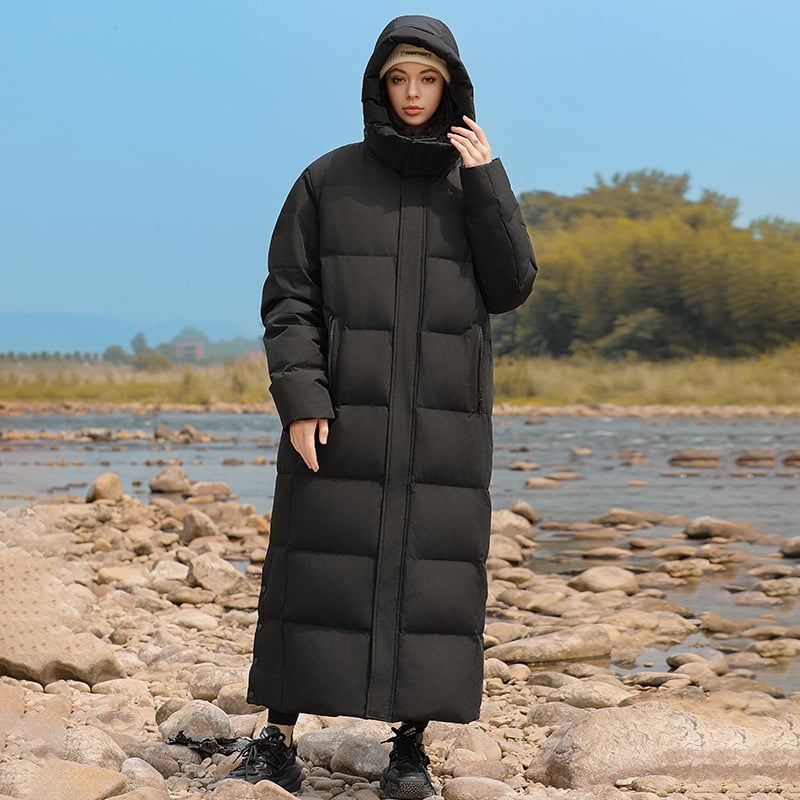 Dugački kaput od guščjeg perja, unisex, kapuljača, oversize, zimski stil 2026