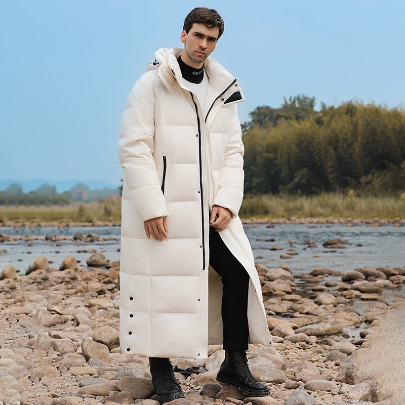 Dugački kaput od guščjeg perja, unisex, kapuljača, oversize, zimski stil 2026