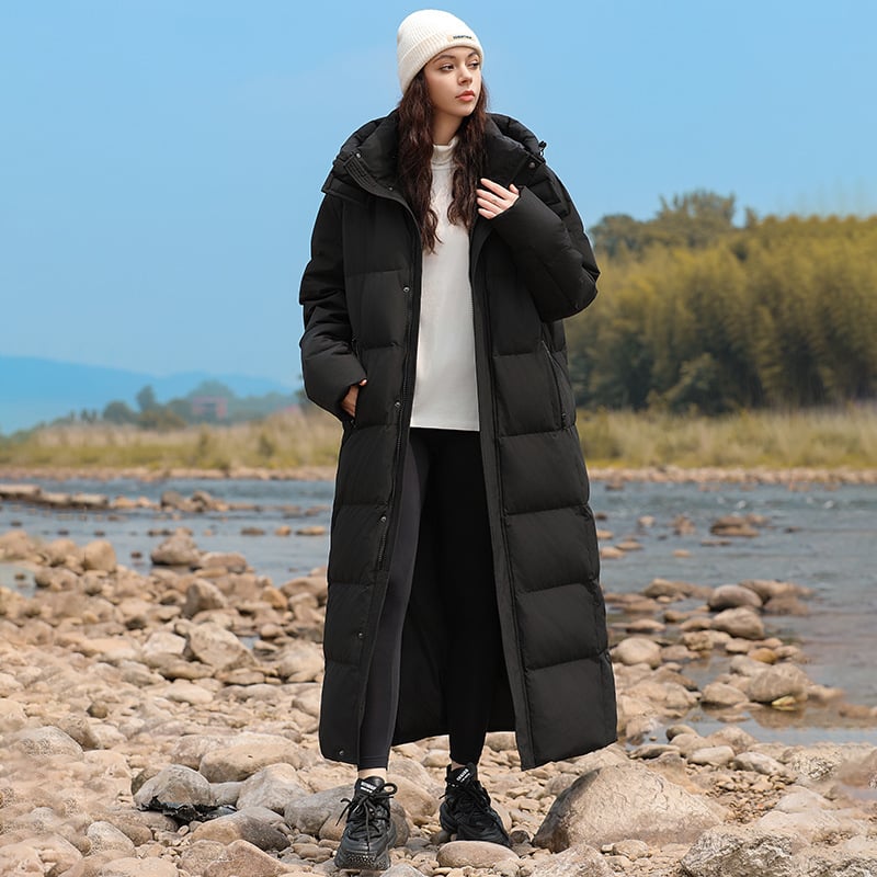 Dugački kaput od guščjeg perja, unisex, kapuljača, oversize, zimski stil 2026