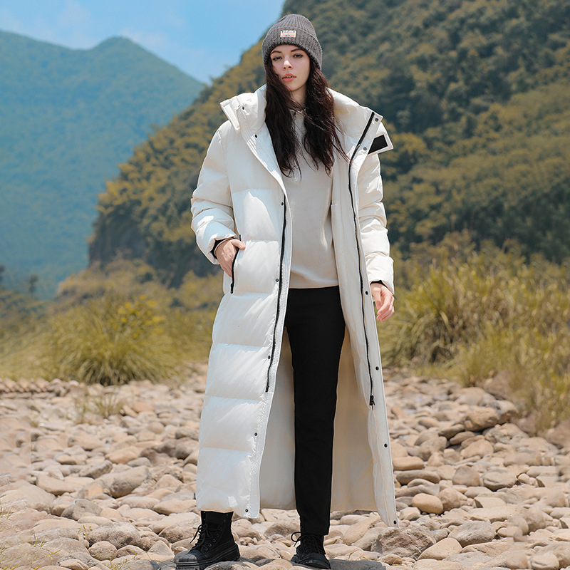 Dugački kaput od guščjeg perja, unisex, kapuljača, oversize, zimski stil 2026