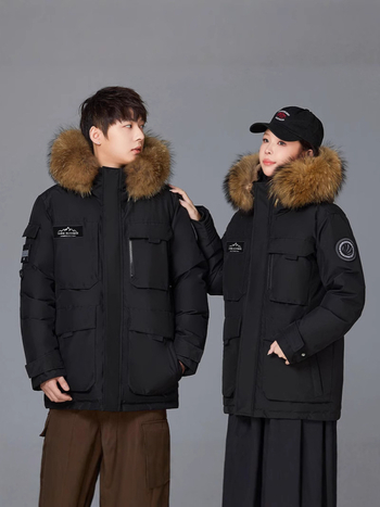 Jachetă parka din puf pentru frig extrem – croi lejer, glugă, guler din blană, puf de rață, volum puf 600, căptușeală poliester