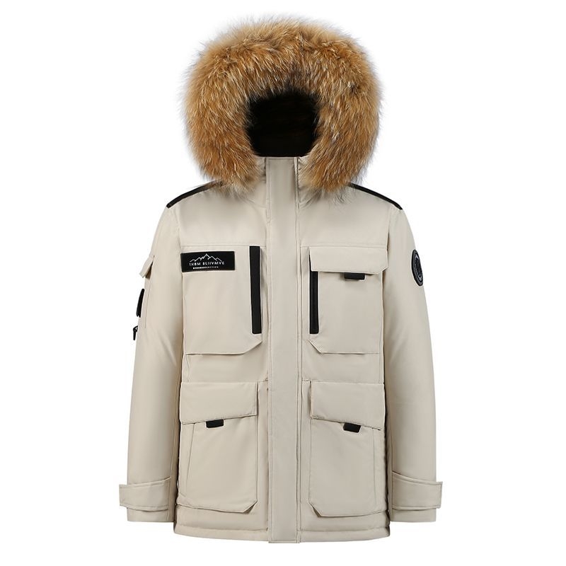 Jachetă parka din puf pentru frig extrem – croi lejer, glugă, guler din blană, puf de rață, volum puf 600, căptușeală poliester