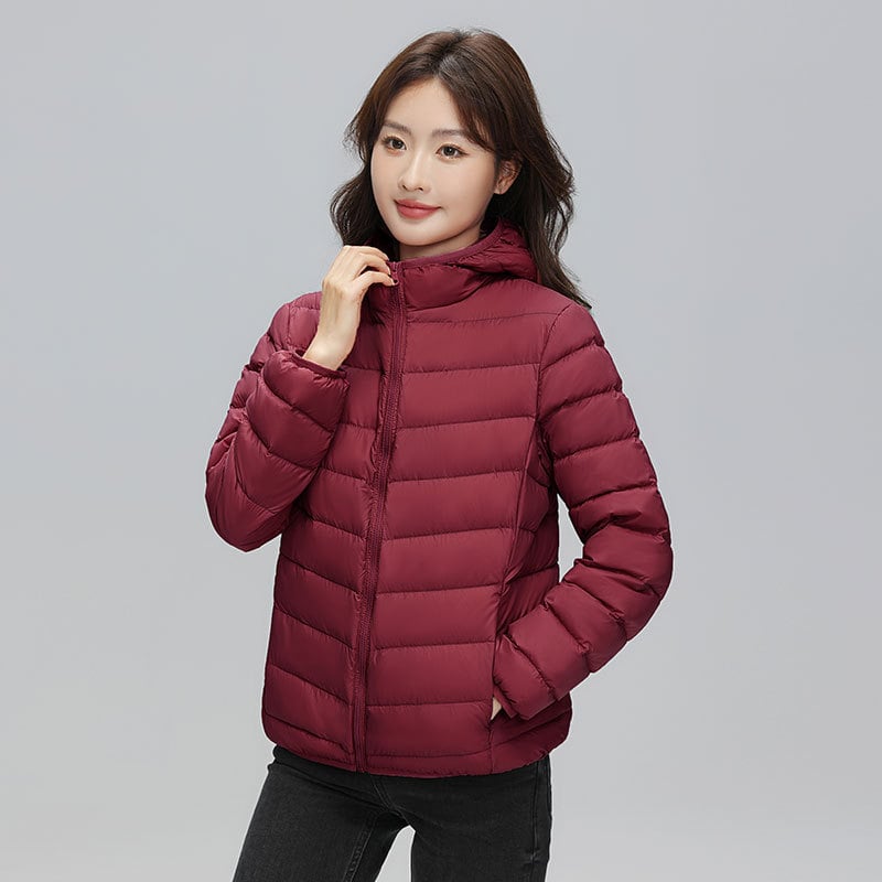 Geacă de puf cu glugă, stil coreean, croială slim, țesătură din nylon subțire (umplutură din puf de rață; conținut de cașmir 86–90%; țesătură nylon; iarnă 2025; croială standard)