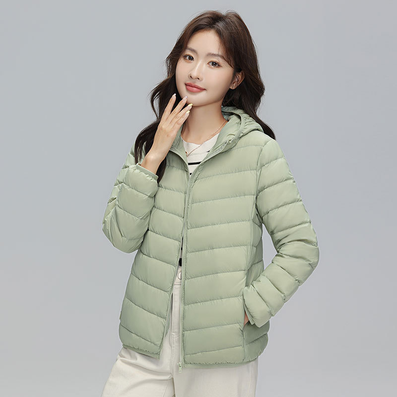 Geacă de puf cu glugă, stil coreean, croială slim, țesătură din nylon subțire (umplutură din puf de rață; conținut de cașmir 86–90%; țesătură nylon; iarnă 2025; croială standard)