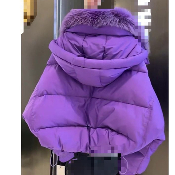 Sieviešu ziemas pūka jaka ar noņemamu mākslīgās kažokādas apkakli, pildījums no balto pīļu pūka, kašmira saturs 96%+, kokvilnas audums