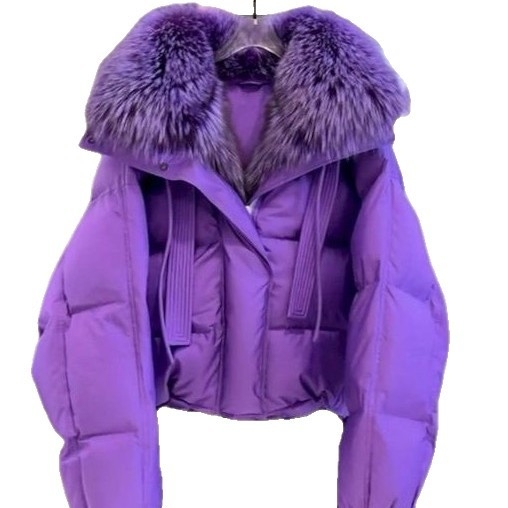 Sieviešu ziemas pūka jaka ar noņemamu mākslīgās kažokādas apkakli, pildījums no balto pīļu pūka, kašmira saturs 96%+, kokvilnas audums