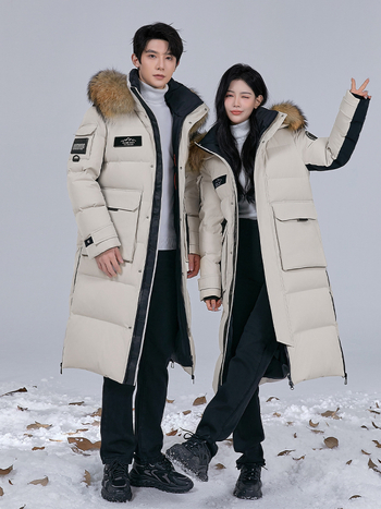 Geacă de puf pentru frig extrem, cu glugă și guler din blană, 50% puf de gâscă, umplutură 600, protecție de la -30°C la -15°C