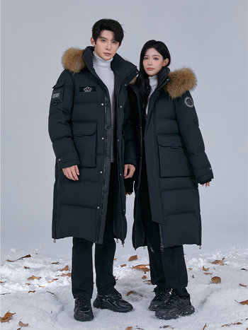 Geacă de puf pentru frig extrem, cu glugă și guler din blană, 50% puf de gâscă, umplutură 600, protecție de la -30°C la -15°C