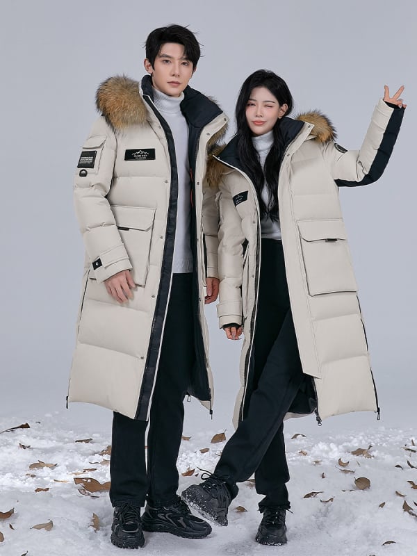 Geacă de puf pentru frig extrem, cu glugă și guler din blană, 50% puf de gâscă, umplutură 600, protecție de la -30°C la -15°C