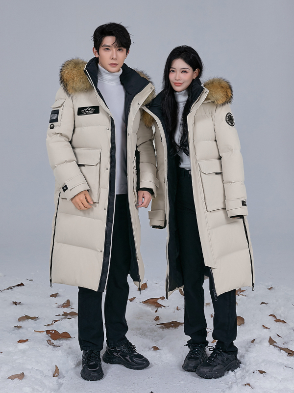 Geacă de puf pentru frig extrem, cu glugă și guler din blană, 50% puf de gâscă, umplutură 600, protecție de la -30°C la -15°C