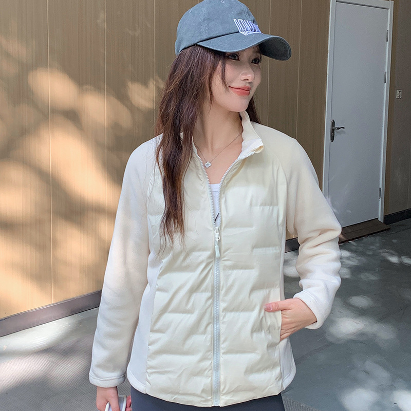 Ženska jakna s puhom 91–95% perja, 201–300 g punjenja, slim fit, stojeći ovratnik, zatvarač, Oli Velvet tkanina, minimalistički japansko-korejski stil, zima 2025