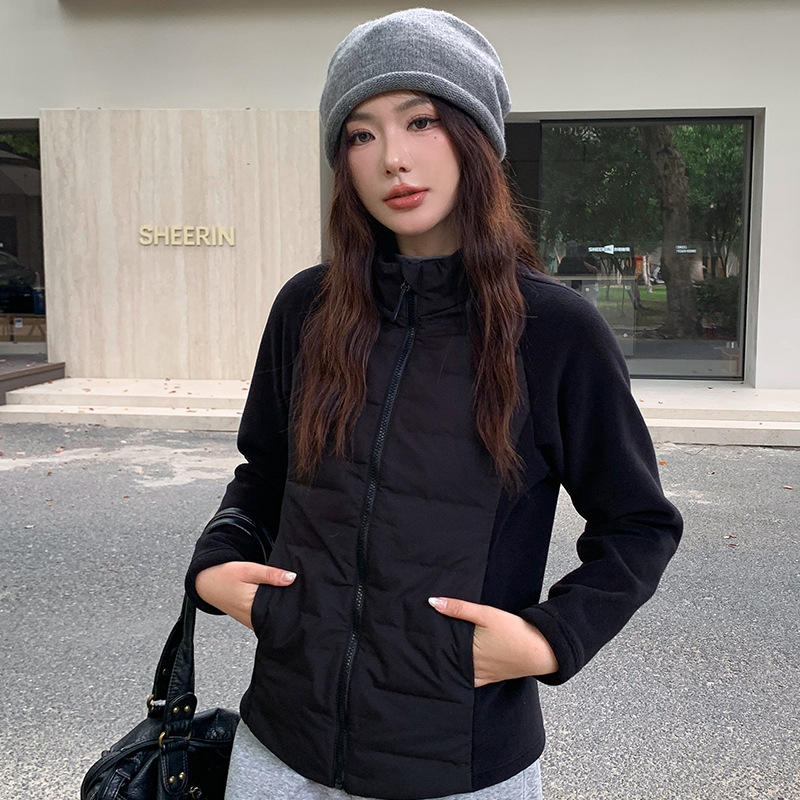 Ženska jakna s puhom 91–95% perja, 201–300 g punjenja, slim fit, stojeći ovratnik, zatvarač, Oli Velvet tkanina, minimalistički japansko-korejski stil, zima 2025