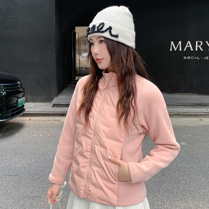 Ženska jakna s puhom 91–95% perja, 201–300 g punjenja, slim fit, stojeći ovratnik, zatvarač, Oli Velvet tkanina, minimalistički japansko-korejski stil, zima 2025