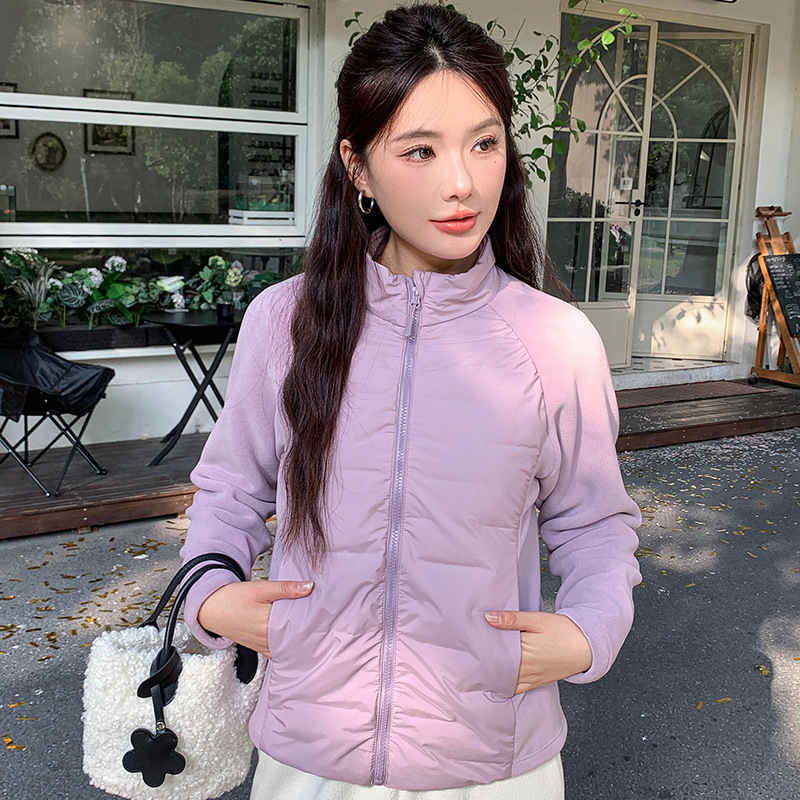 Ženska jakna s puhom 91–95% perja, 201–300 g punjenja, slim fit, stojeći ovratnik, zatvarač, Oli Velvet tkanina, minimalistički japansko-korejski stil, zima 2025