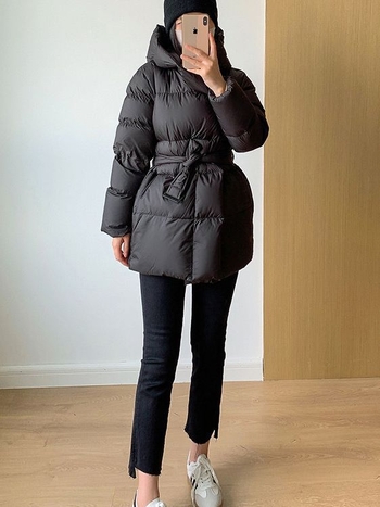Ženska kratka jakna s kapuljačom Jiangnan stil, uski kroj, punjenje od bijelog patka perja 86-90%