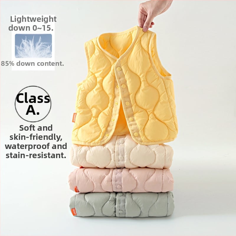 Vestă de copii cu puf de rață, 90% umplutură, stil coreean, fără mâneci, croială scurtă drept, căptușeală din nylon, pentru copii 3–8 ani