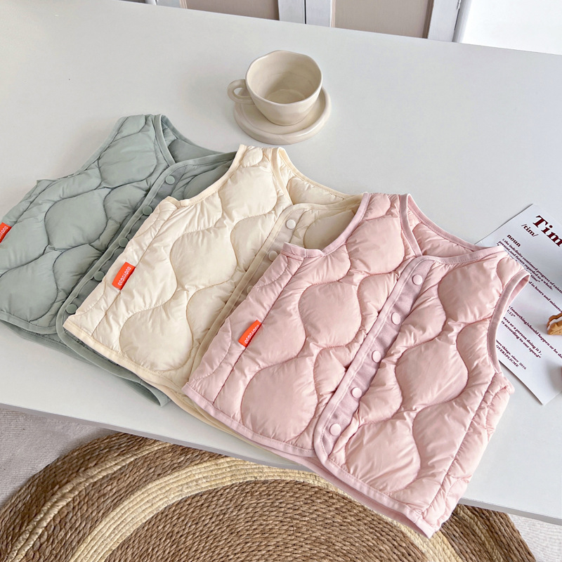 Vestă de copii cu puf de rață, 90% umplutură, stil coreean, fără mâneci, croială scurtă drept, căptușeală din nylon, pentru copii 3–8 ani