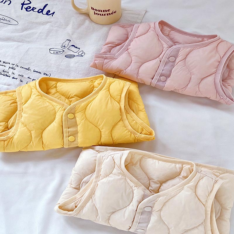 Vestă de copii cu puf de rață, 90% umplutură, stil coreean, fără mâneci, croială scurtă drept, căptușeală din nylon, pentru copii 3–8 ani