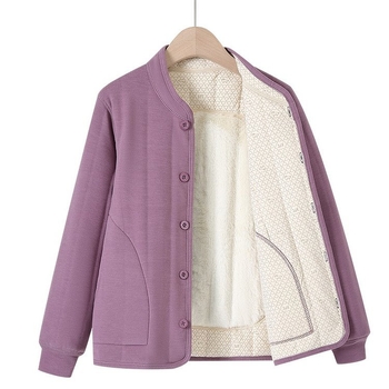 Žieminė moteriška striukė su medvilnės užpildais, stora, laisvas kirpimas, stovinti apykaklė, vienos eilės sagos