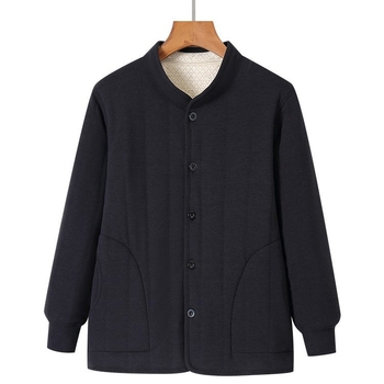 Žieminė moteriška striukė su medvilnės užpildais, stora, laisvas kirpimas, stovinti apykaklė, vienos eilės sagos