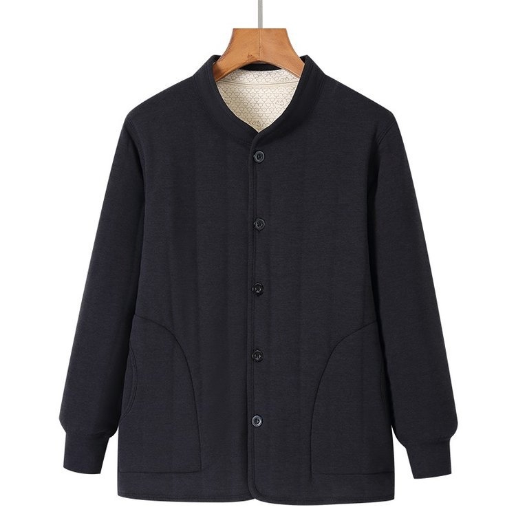 Žieminė moteriška striukė su medvilnės užpildais, stora, laisvas kirpimas, stovinti apykaklė, vienos eilės sagos