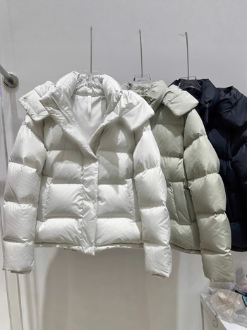 Geacă de puf pentru femei, cu glugă, groasă, umplutură din puf de rață alb, 86–90%, exterior poliester