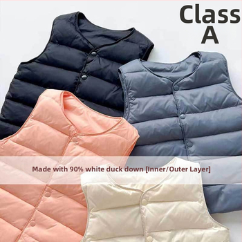 Veste pentru copii, fără mâneci, croială scurtă, căptușeală nylon, 90% puf de rață alb