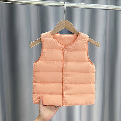 Veste pentru copii, fără mâneci, croială scurtă, căptușeală nylon, 90% puf de rață alb