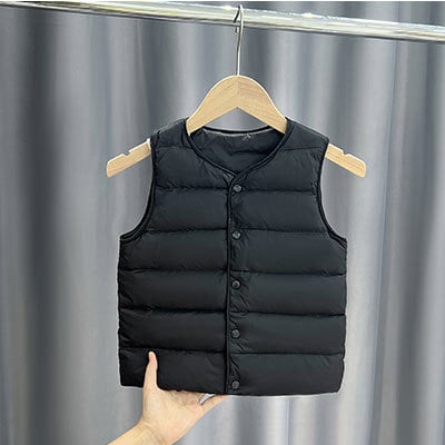 Veste pentru copii, fără mâneci, croială scurtă, căptușeală nylon, 90% puf de rață alb