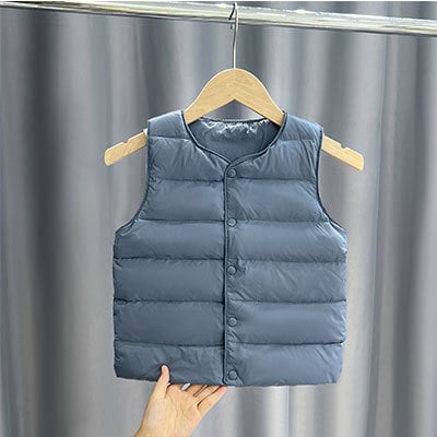 Veste pentru copii, fără mâneci, croială scurtă, căptușeală nylon, 90% puf de rață alb