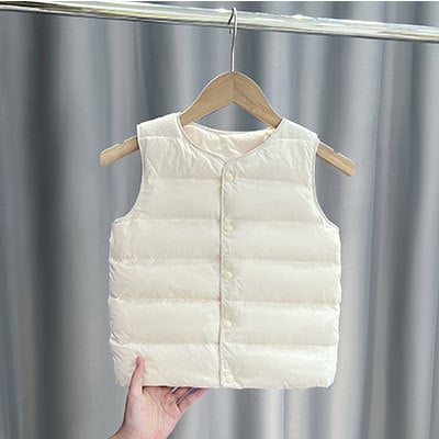 Veste pentru copii, fără mâneci, croială scurtă, căptușeală nylon, 90% puf de rață alb
