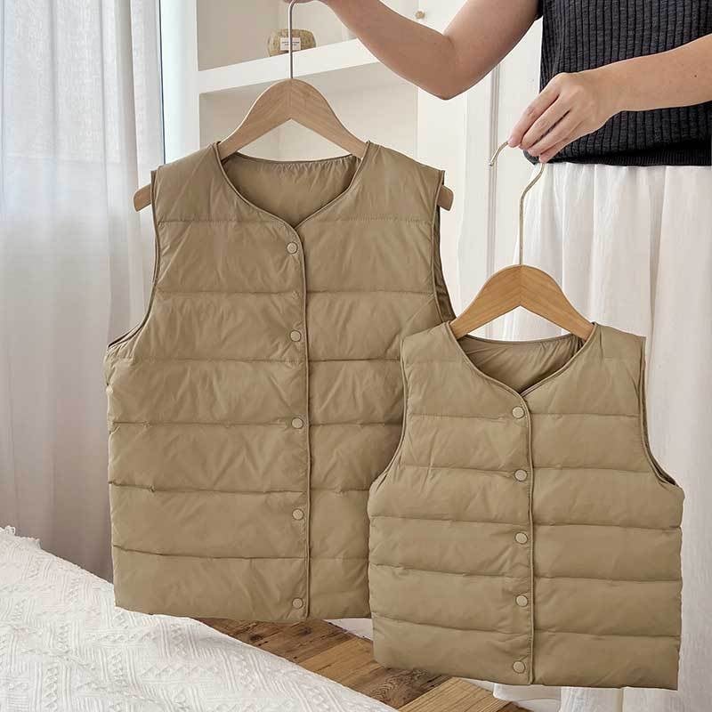 Veste pentru copii, fără mâneci, croială scurtă, căptușeală nylon, 90% puf de rață alb