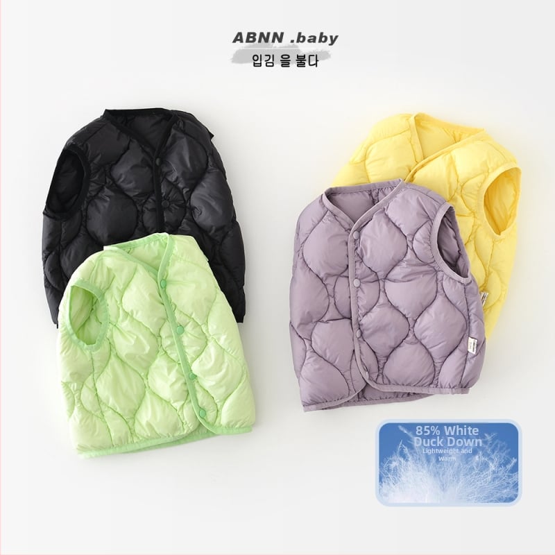 Vesta pentru copii din puf de iarnă, pentru 1–3 ani, umplutură din puf, conținut de puf 81–85%, țesătură poliester, căptușeală poliester 100%