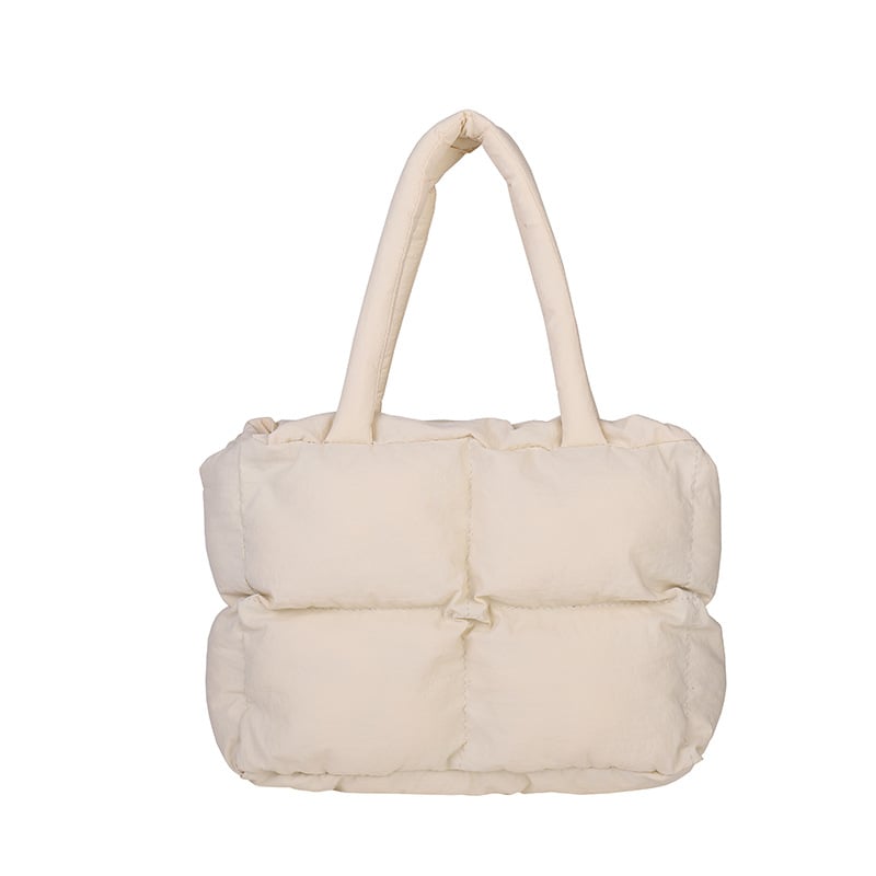 Женска чанта за рамо с хоризонтална квадратна форма, Nylon външна част, Canvas подплата, вътрешна структура: джоб за документи и ламиниран джоб с цип, отворен дизайн