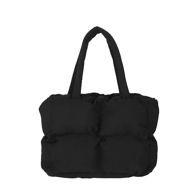 Женска чанта за рамо с хоризонтална квадратна форма, Nylon външна част, Canvas подплата, вътрешна структура: джоб за документи и ламиниран джоб с цип, отворен дизайн