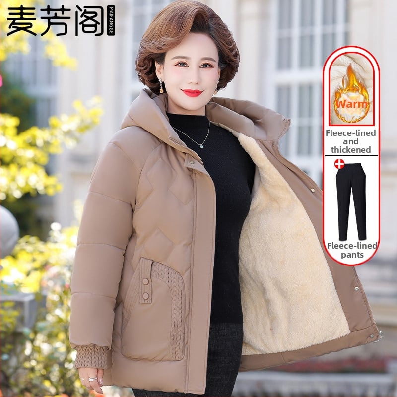 Palton de iarnă cu umplutură de bumbac, căptușit cu fleece, glugă, fermoar, lungime medie (50–65 cm), țesătură din poliester (>95%)