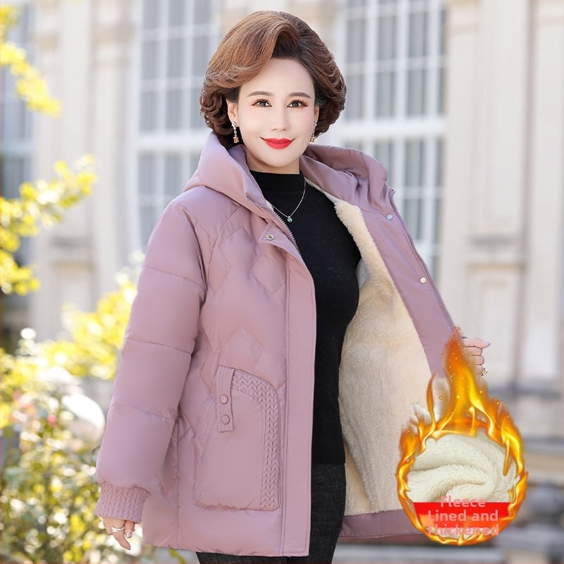 Palton de iarnă cu umplutură de bumbac, căptușit cu fleece, glugă, fermoar, lungime medie (50–65 cm), țesătură din poliester (>95%)