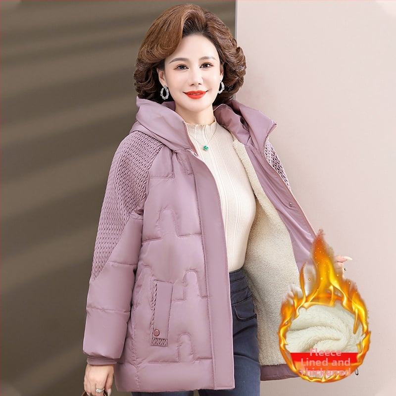 Palton de iarnă cu umplutură de bumbac, căptușit cu fleece, glugă, fermoar, lungime medie (50–65 cm), țesătură din poliester (>95%)